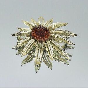 Gold and Brown Sunburst  SARAH COVENTRY Vintage Large Flower Sunflower Brooch